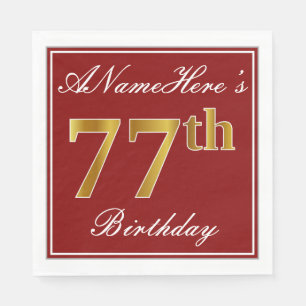 Elegantes Rot, Imitat-Gold77. Geburtstag + Serviette