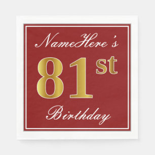 Elegantes Rot, Imitat-Gold81. Geburtstag + Serviette
