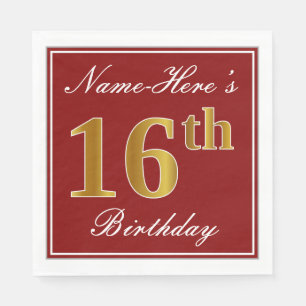 Elegantes Rot, Imitate Gold 16. Geburtstag + Indiv Serviette