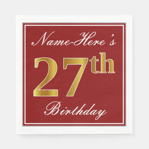 Elegantes Rot, Imitate Gold 27. Geburtstag + Indiv Serviette