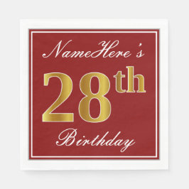 Elegantes Rot, Imitate Gold 28. Geburtstag + Indiv Serviette