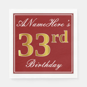 Elegantes Rot, Imitate Gold 33. Geburtstag + Indiv Serviette