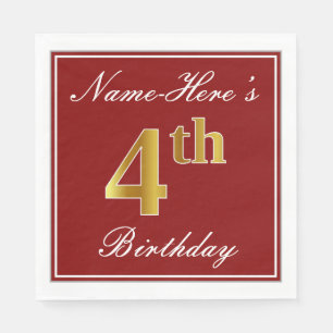 Elegantes Rot, Imitate Gold 4. Geburtstag + Indivi Serviette