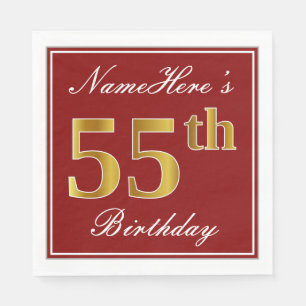 Elegantes Rot, Imitate Gold 55. Geburtstag + Indiv Serviette