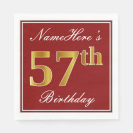 Elegantes Rot, Imitate Gold 57. Geburtstag + Indiv Serviette