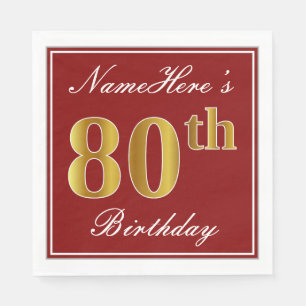 Elegantes Rot, Imitate Gold 80. Geburtstag + Indiv Serviette