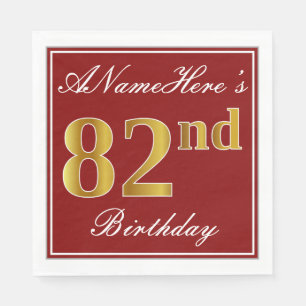 Elegantes Rot, Imitate Gold 82. Geburtstag + Indiv Serviette