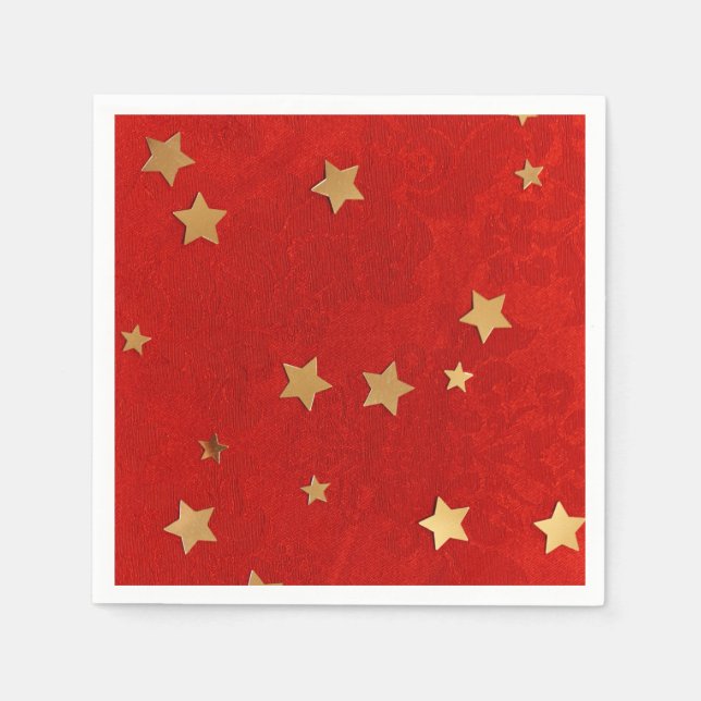 Elegantes Rot mit Gold Stars Paper Napkin Serviette (Vorderseite)