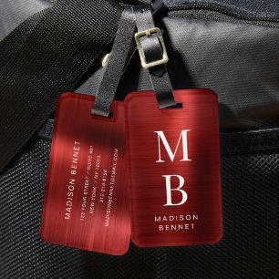 Elegantes Rot mit Monogramm Gepäckanhänger