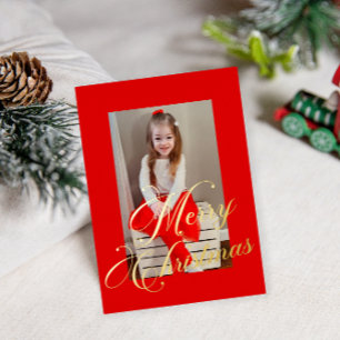 Elegantes Rot-Rahmen-Foto für Gold-Script Folien Feiertagskarte