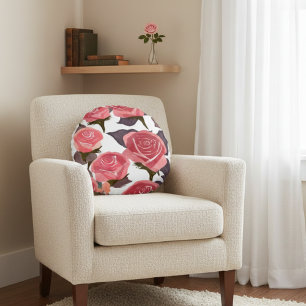 Elegantes Rot Rosa Rosen Blumenmuster Aquarell Rundes Kissen