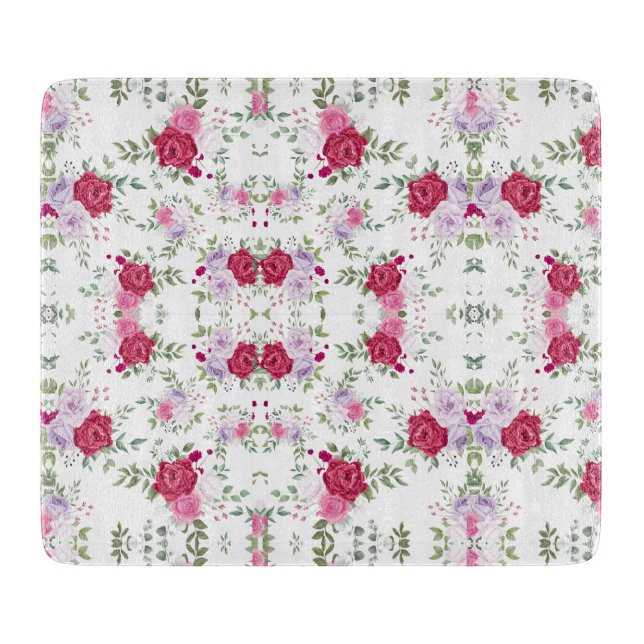 Elegantes Rot-Rot-Rosa-Blume-Muster Schneidebrett (Vorderseite)