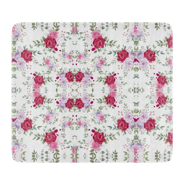 Elegantes Rot-Rot-Rosa-Blume-Muster Schneidebrett (Vorderseite)