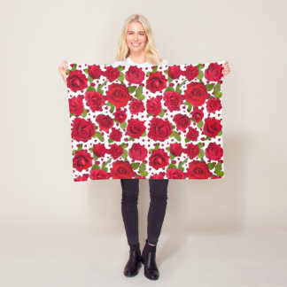 Elegantes Rot- und Dunkelrosa-Blumenrosenmuster Fleecedecke