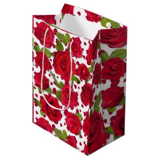 Elegantes Rot- und Dunkelrosa-Blumenrosenmuster Mittlere Geschenktüte