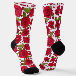 Elegantes Rot- und Dunkelrosa-Blumenrosenmuster Socken