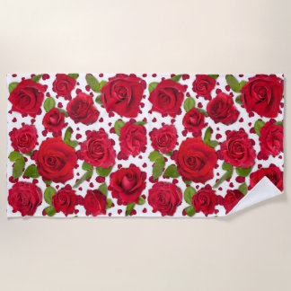 Elegantes Rot- und Dunkelrosa-Blumenrosenmuster Strandtuch