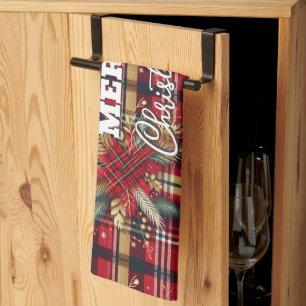 Elegantes Rot und Gold Festival Kariert Geschirrtuch