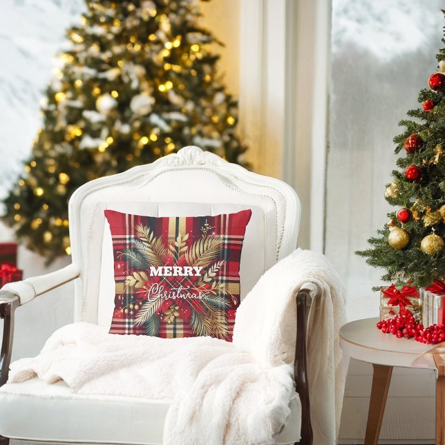 Elegantes Rot und Gold Festival Kariert Kissen (Von Creator hochgeladen)