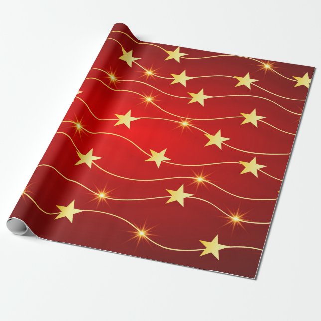Elegantes Rot und Gold Geschenkpapier (Ungerollt)