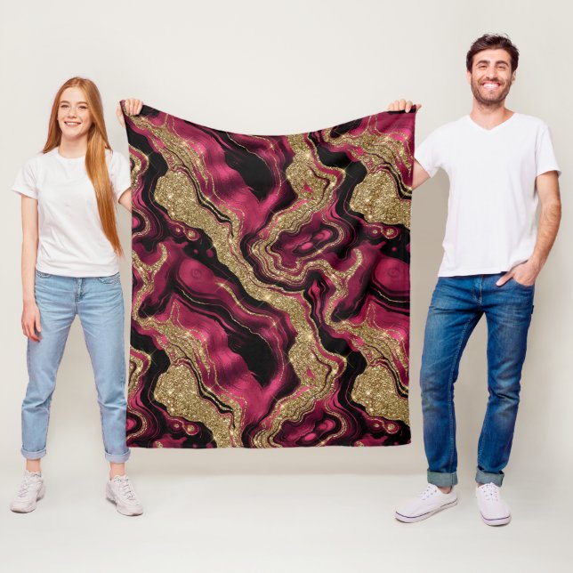 Elegantes Rot- und Gold-Glitter-Achat-Muster Fleecedecke (Beispiel)