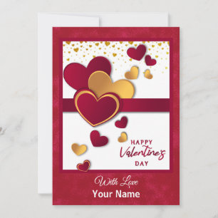Elegantes Rot- und Gold-Herz Valentinstags-Design Feiertagskarte