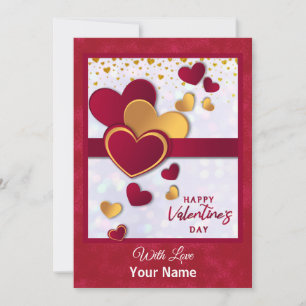Elegantes Rot und Gold Herzen Valentinstag-Design Feiertagskarte