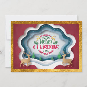 Elegantes Rot und Gold-Rentier-Weihnachtsfest Feiertagskarte