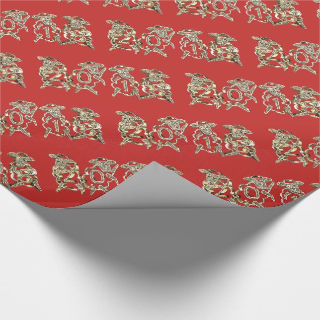 Elegantes Rot und Gold Sheep Happy New Year 2018 Geschenkpapier (Ecke)