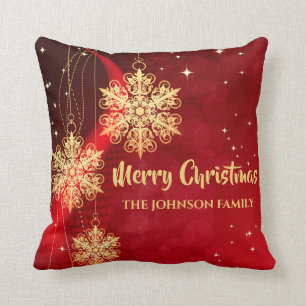 Elegantes Rot und Gold Snowflake Weihnachten  Kissen