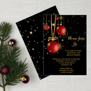 Elegantes Rot und Gold Weihnachten auf dem Schwarz Einladung