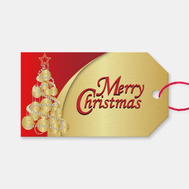 Elegantes Rot und Gold Weihnachten Geschenkanhänger (Vorderseite (Horizontal))