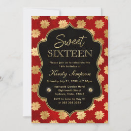 Elegantes Rot und Gold Winter Poinsettia Sweet 16 Einladung
