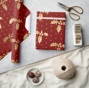 Elegantes Rot- und Goldfolien-Weihnachtsmuster mit Geschenkpapier