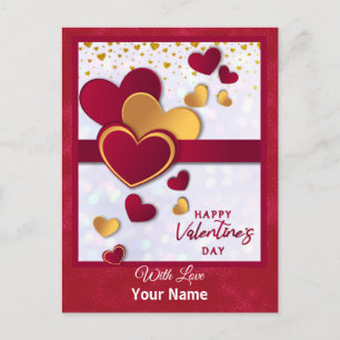 Elegantes Rot- und Goldherz-Valentinstagsdesign Feiertagspostkarte