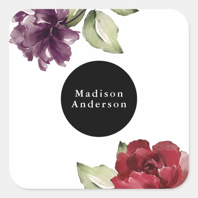 Elegantes Rot und Pflaumengeflecht Quadratischer Aufkleber (Vorderseite)