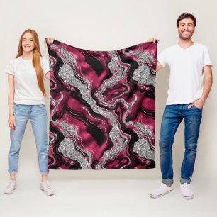 Elegantes Rot- und Silber-Glitter-Achat-Muster Fleecedecke