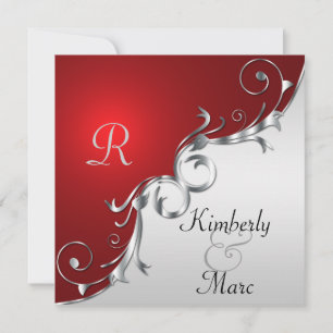 Elegantes Rot und Silver Wedding Einladung
