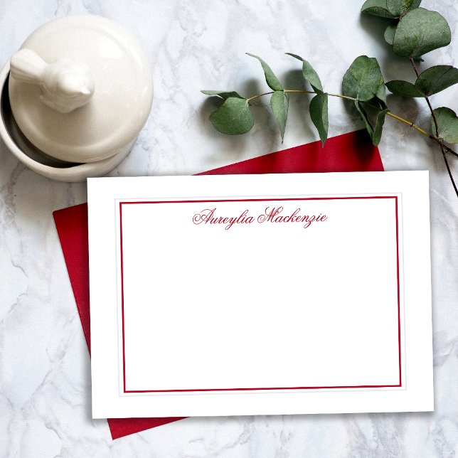 Elegantes Rot und Weiß Personalisiert Mitteilungskarte (Elegant Red and White Personalized Note Card)
