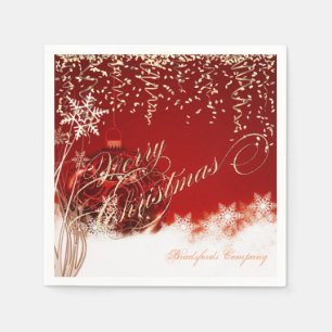 Elegantes Rot, Weihnachtsbälle, Goldkonfetti Serviette