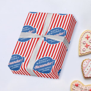 Elegantes Rot-Weiß-Blau-Mais-Popcorn-Streifenmuste Geschenkpapier