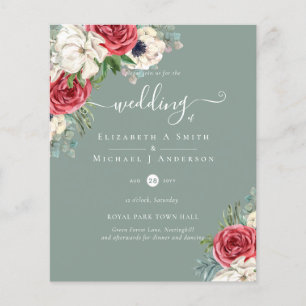 Elegantes Rot-Weiß-Blaues Florales Hochzeitsbudget Flyer