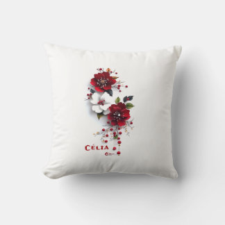 Elegantes Rot-Weiß-Blumenkissen | Romantische Blum Kissen