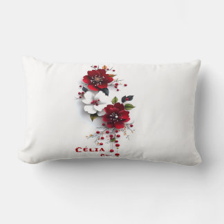 Elegantes Rot-Weiß-Blumenkissen | Romantische Blum Lendenkissen