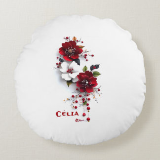 Elegantes Rot-Weiß-Blumenkissen | Romantische Blum Rundes Kissen