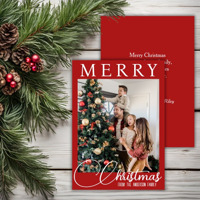 Elegantes Rot-Weiß-Foto Weihnachten (Elegant Red And White Family Photo Christmas Holiday Card)