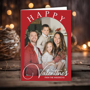 Elegantes Rot-Weiß-Happy Valentine's Family Foto Feiertagskarte