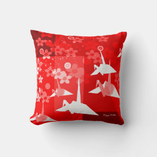 Elegantes Rot-Weiß-Origami-Artwork-Kissen Kissen