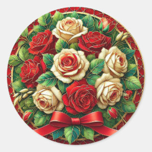 Elegantes Rot-Weiß-Rosenbouquet 🌹 Romantisch Runder Aufkleber