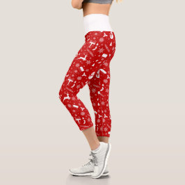 Elegantes Rot-Weiß-Weihnachtsmuster Capri Leggings